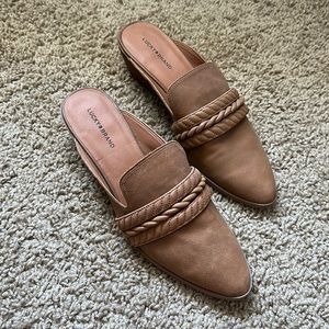 Lucky Brand Melaida Mules Leather Slip On Slides Braided Strap